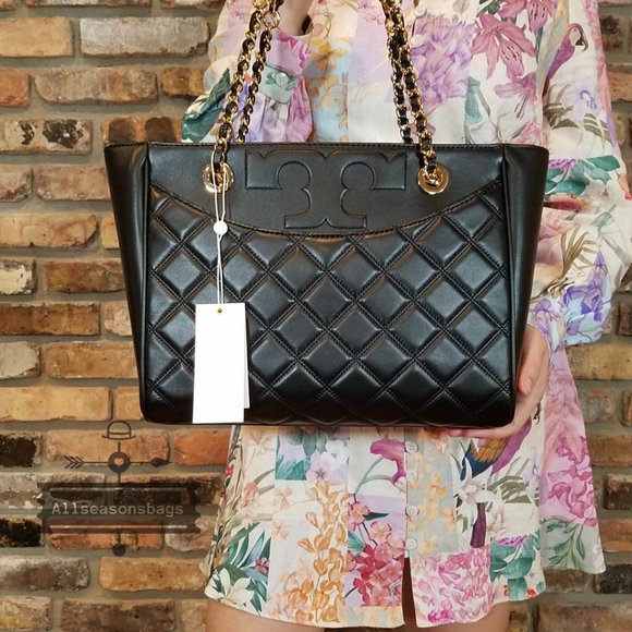 Tory Burch Small Savannah Flat Tote Black Leather - Picture 3 of 14